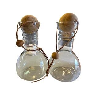 Vintage Set of 2 Pair Pyrex Glass Decanters Leather Bound Cork Ball Stoppers